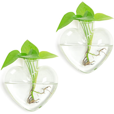 Wall Hanging Glass Terrariums，Clear Planters Propagation Station Glass Flower Vase,Air Plant Terrariums For Hydroponic Plants,Home Office Decor,Gifts,Heart-Shaped Set Of 2