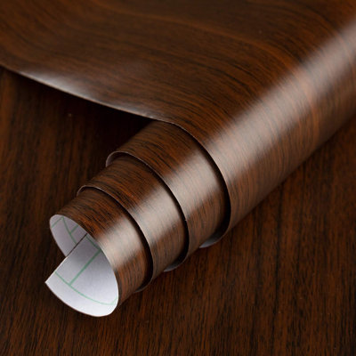 Matte Dark Walnut Wood Grain Contact Paper Roll - Thick Waterproof Self-Adhesive Vinyl Wrap For Furniture, Countertops, Cabinets, And Walls