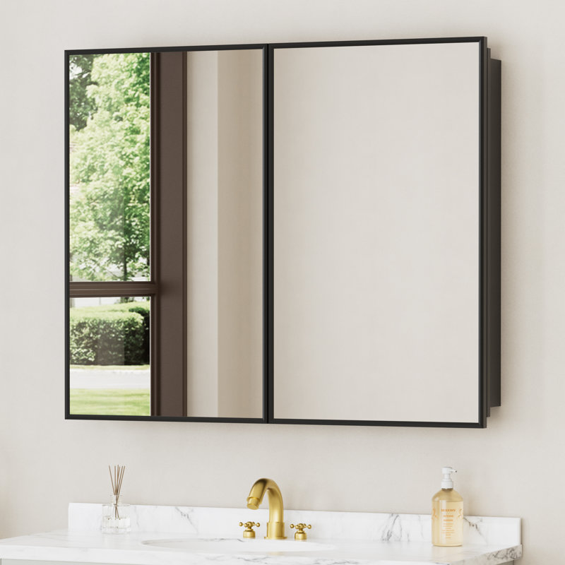 Elise l 36 po x P 30 po Armoire à pharmacie rectangulaire en H avec miroir, H 30 po x l 36 po x P 5 po, Noir mat