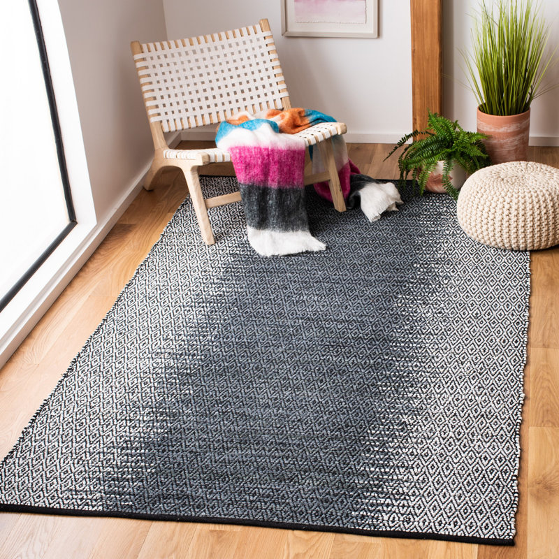 Tapis géométrique en cuir tissé à la main / gris anthracite Phillis, Rectangle de 5 pi x 8 pi