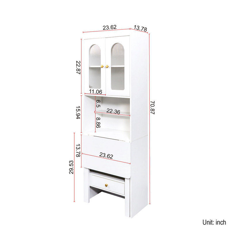 Fold-Out Convertible Writing Table, Desk Cabinet With Shelf And Drawer Multi-Function Home Office Workstation, White