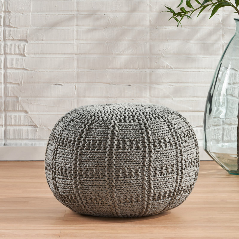 Repose-pieds moderne en coton tricoté rond gris, 20 x 20 x 14, sans assemblage, moderne et respirant