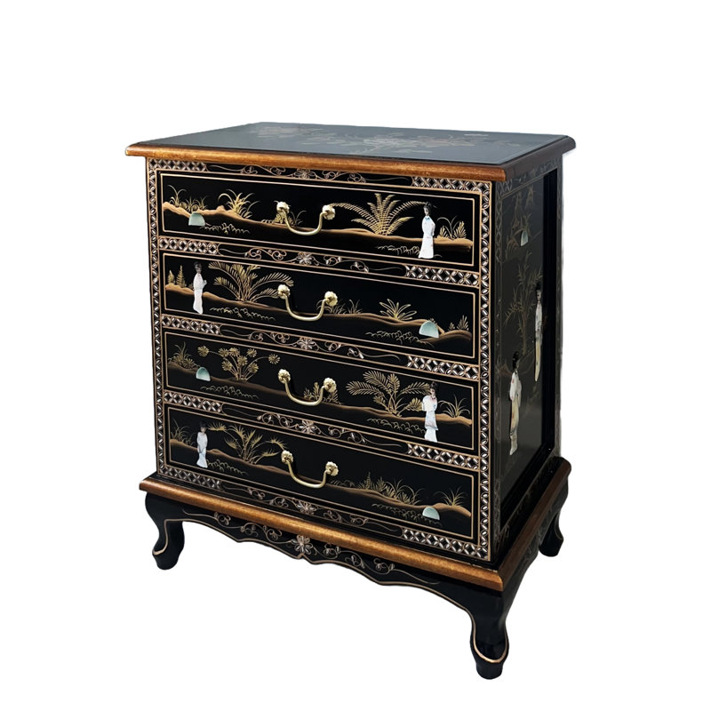 Oriental Mother of Pearl Hand Painted Chest of  Drawers