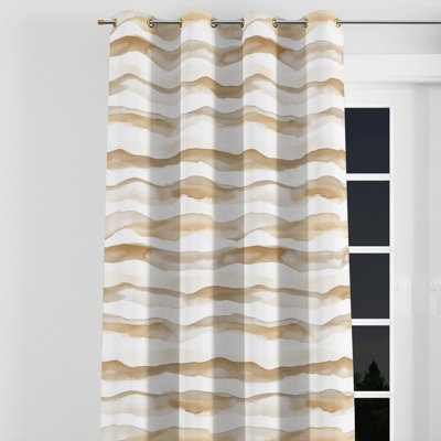 Striped Blackout Curtains - Boho Brown And White Dune Lines Grommet Curtain - 1 Panel