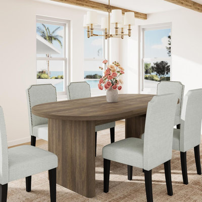 Ensemble de table de salle à manger 70,8 pouces ovale avec chaises rembourrées, plateau en bois aggloméré, pieds en bois d'hévéa pour la salle à manger et la cuisine