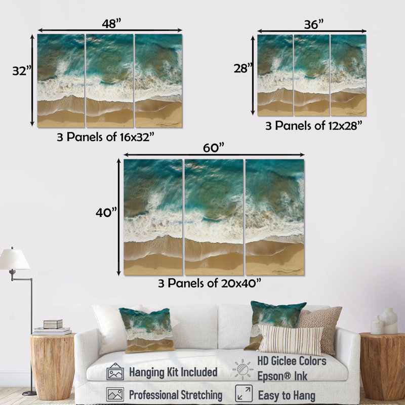 Vue aérienne des vagues tranquilles 3 - plage, art mural, Toile tendue, H 28 po x l 36 po x P 1 po