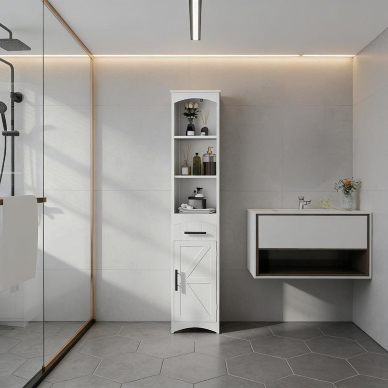 Narrow Cabinet With Drawer,Tall Slim Bathroom Storage Cabinet, White