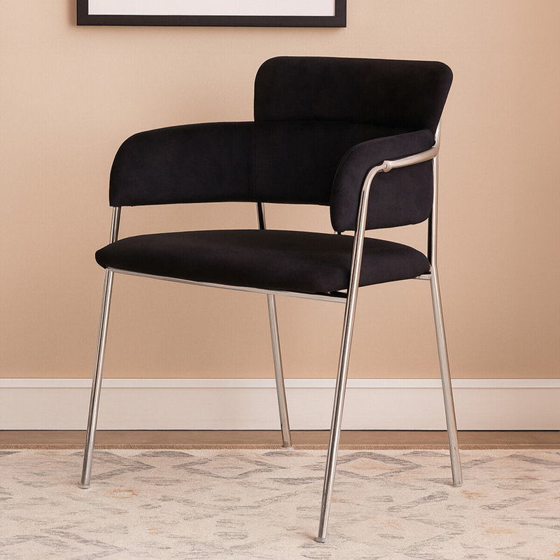 Elsberry 46cm H Velvet Upholstered Armchair, Black, Silver