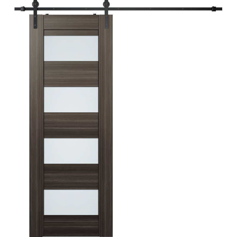 Porte de grange à panneaux et en bois avec trousse de quincaillerie d'installation, 17,75 po x 79,37 po, Chêne gris