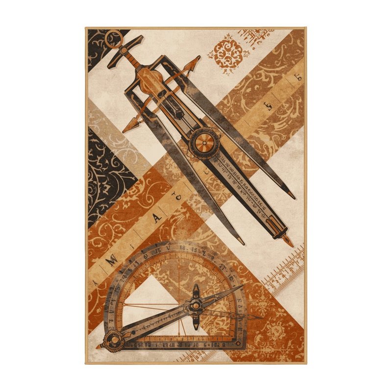 Tapis oriental classique lavable à la machine ovaccor compractor compass en brun - reliure brun clair, 3 x 5