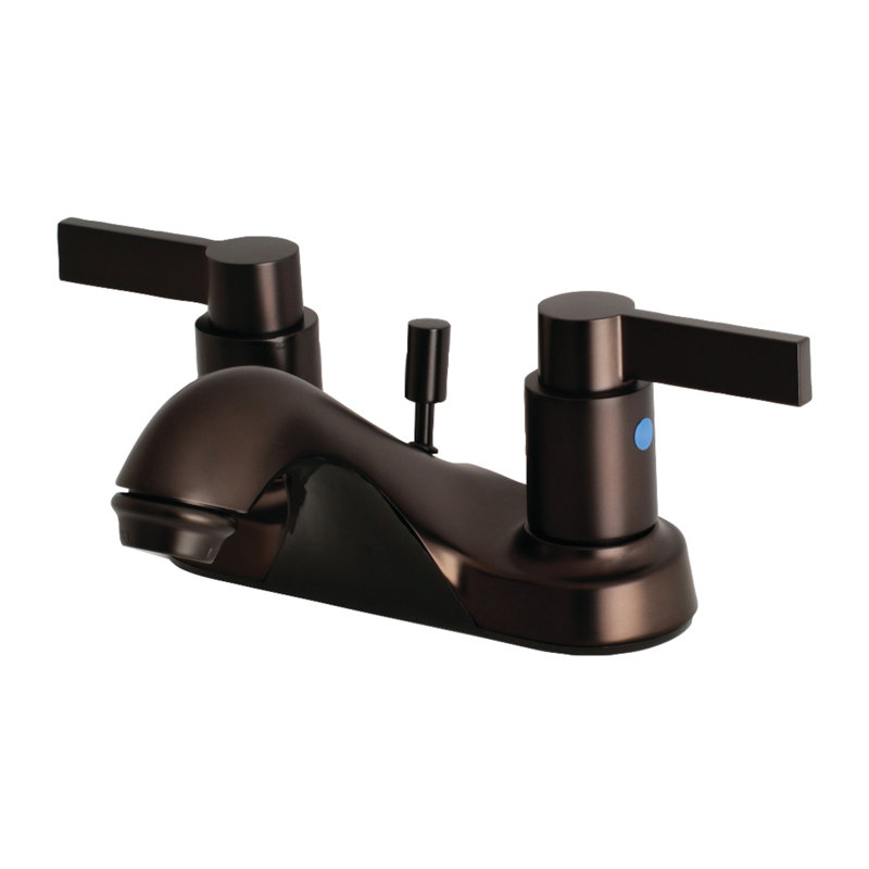 Kingston Brass NuvoFusion Two-Handle 3-Hole Deck Mount 4" Centerset Bathroom Faucet with Plastic Pop-Up, Oil Rubbed Bronze