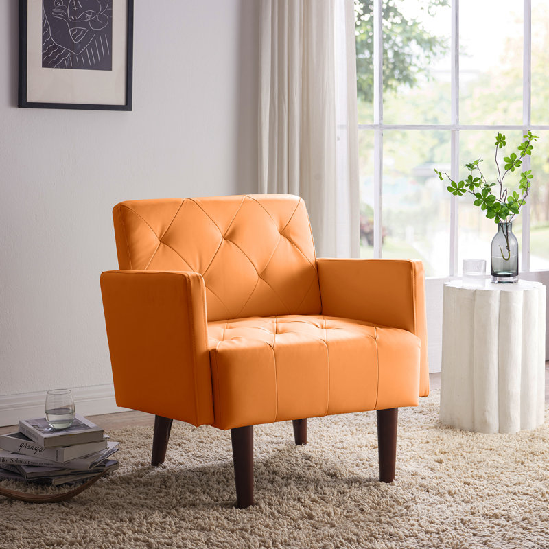 Fauteuil capitonné l 29,1 po Couey, Similicuir orange