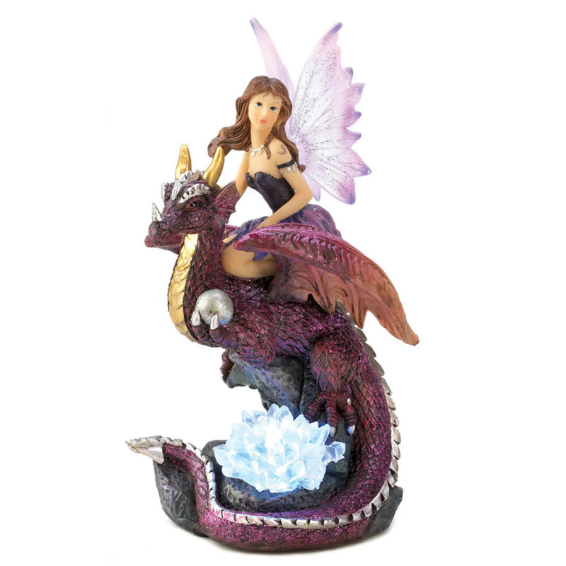 Figurine Fairy Dragon Rider | Statue mystique géode en cristal mystique
