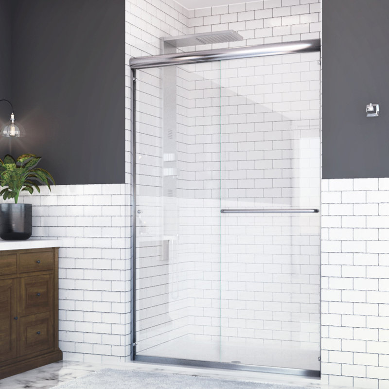 Distinctive porte de douche coulissante demi-cadre en chrome avec verre transparent épais de 1/4 po x H 70,5 po