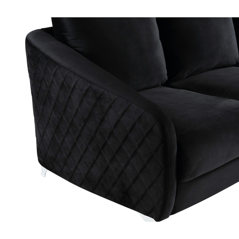 Velours noir avec coussins d'assise non amovibles de 35 po de profondeur et 34 po de hauteur