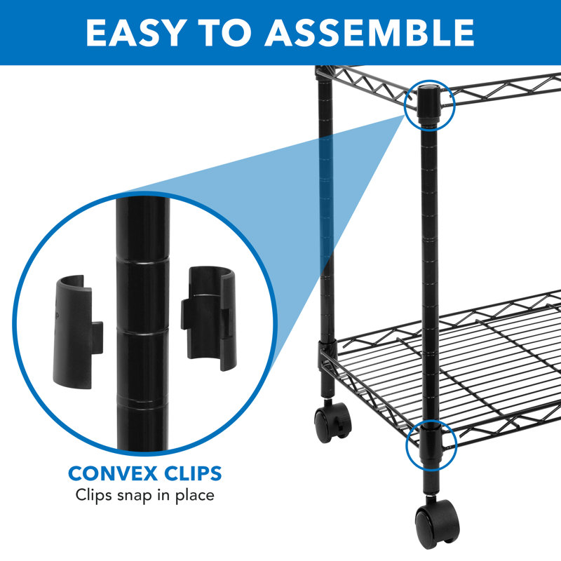 Black Steel Wire Rolling File Cart with Locking Casters
