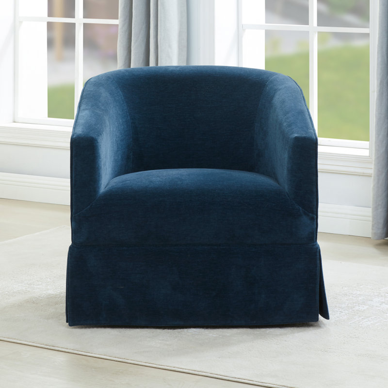 Delaplaine 30.5" Wide Polyester Swivel Barrel Chair, Baltic