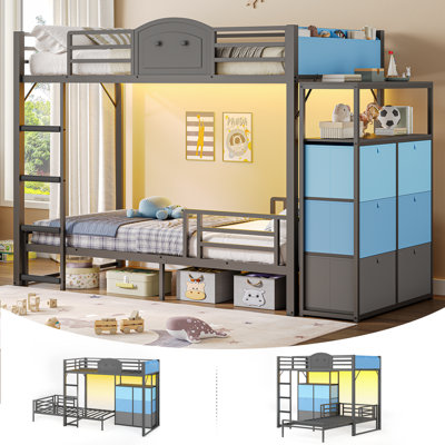 Convertible L-shaped Loft bed with Chest of Drawers, Twin Bunk Bed for Bedroom, Kids bed with twin bed underneath