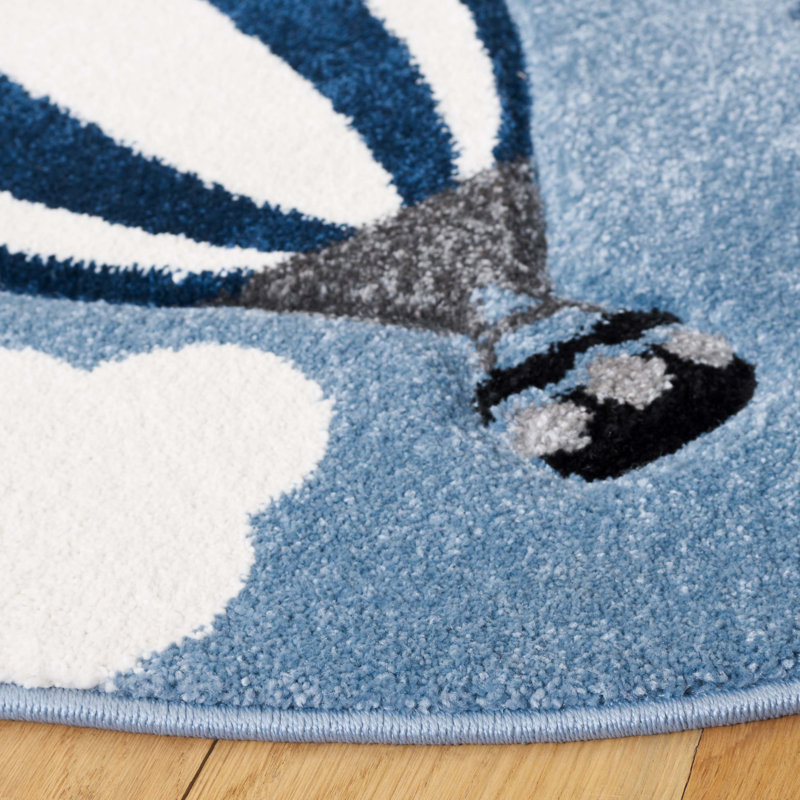 Akatlar Performance Graphic Print & Text Rug, Round 5'3"