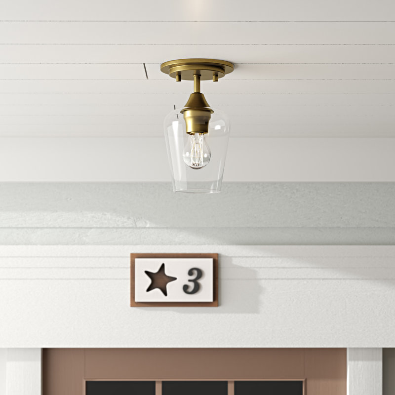 Plafonnier semi-encastré 1 lumière 5,5 po, Laiton vieilli