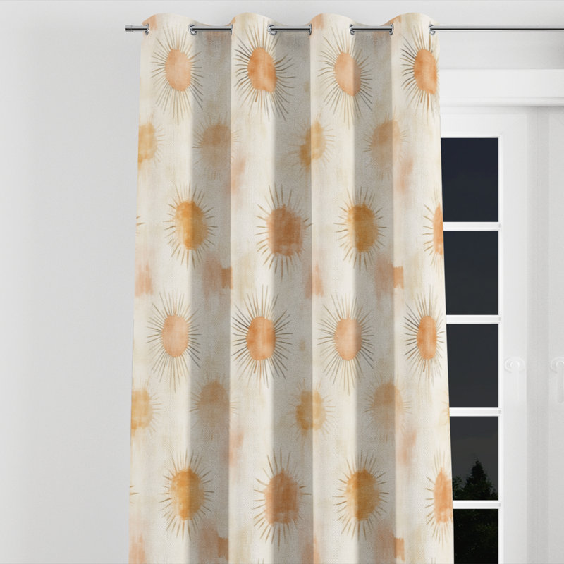 Starburst Velvet Curtains - Contemporary Boho Sun Minimal Grommet Curtain - 1 Panel, 52" W x 63" L, Silver Grommets