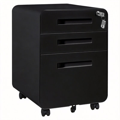 Secure 3-Drawer Rolling File Cabinet with Lock – Metal Mobile Filing Cabinet for A4/Letter/Legal – Under Desk Storage Organizer, Fully Assembled, Home Office-Black
