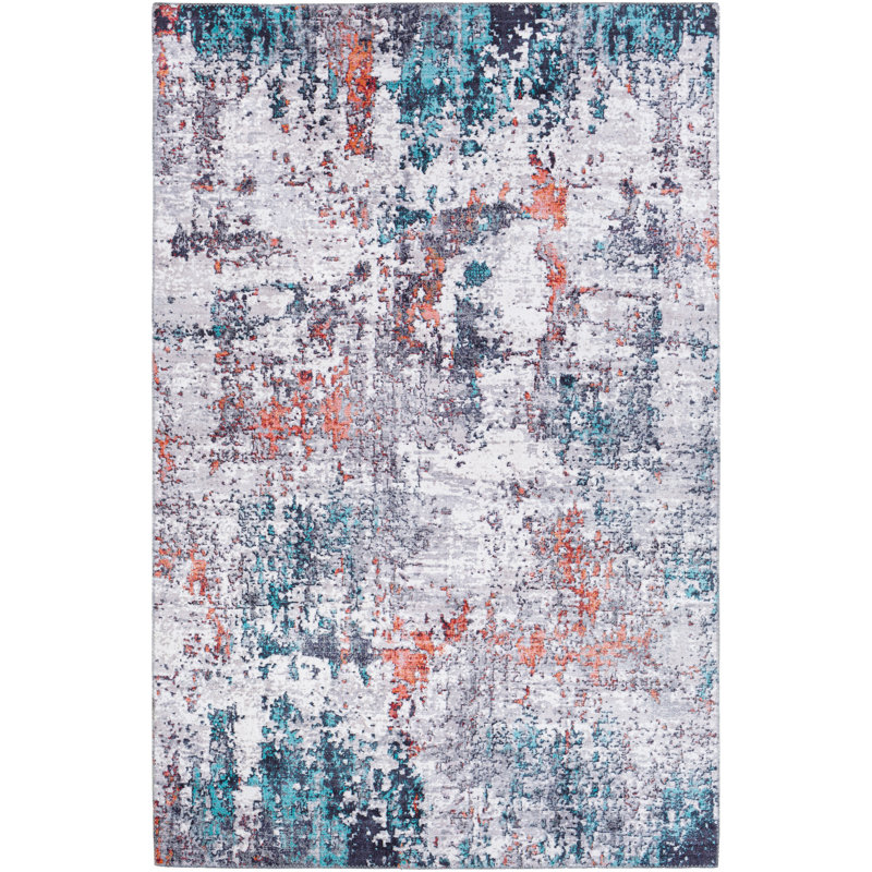 Tapis bleu sarcelle / orange brûlé Power Loom, Rectangle 9 pi x 12 pi