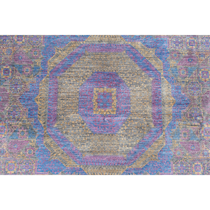 High-Quality Hand-Knotted Grey And Purple Area Rug