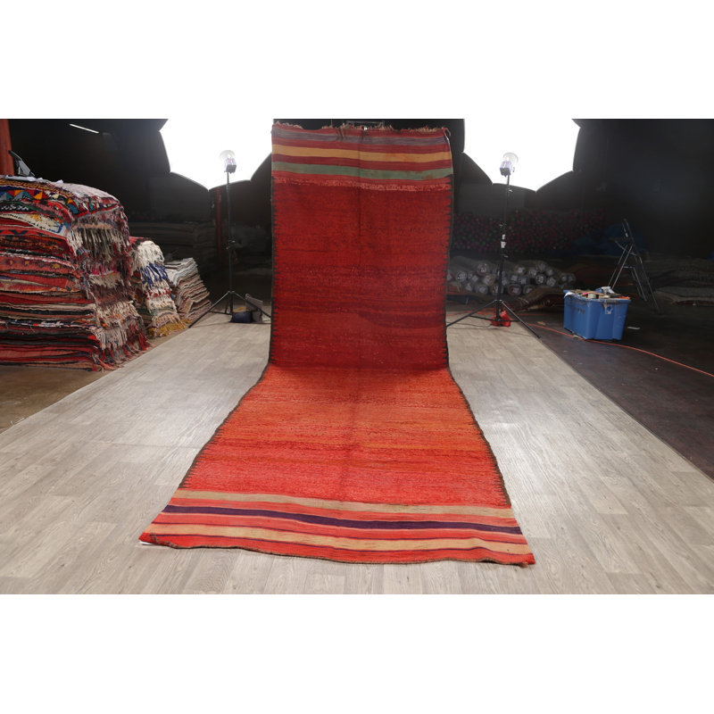 Tapis de couloir en laine noué à la main de conception unique noué à la main 5 pi 4 po x 16 pi 7 po Tapis décoratif en rouge/noir