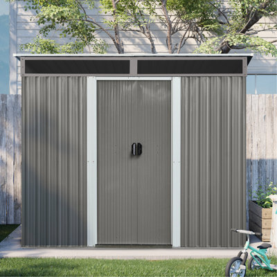 Remise de rangement extérieure en métal de 8 pi x 6 pi avec portes coulissantes verrouillables - ventilée pour une circulation d'air optimale en acier galvanisé avec une plaque transparente
