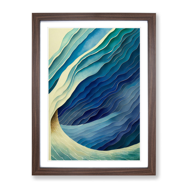 Abstract Layers Of A Ocean Wave No.2 - Single Picture Frame Print, 34cm H x 25cm W x 2cm D, Walnut