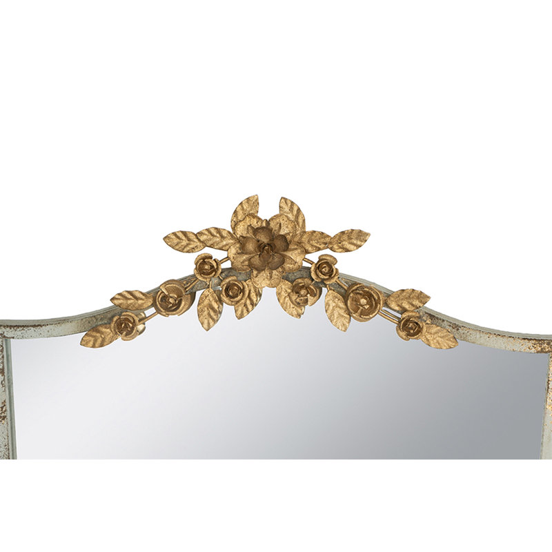 Miroir mural arqué 24 x 1,6 x 37,4 po avec cadre ivoire délavé et couronne florale