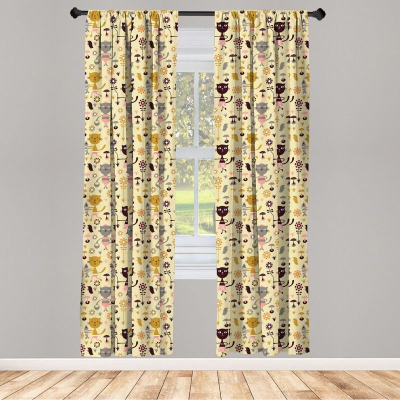 Cat Semi-Sheer Rod Pocket Curtain Panels, 28" x 63"