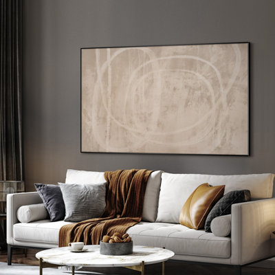 Extra Large Wall Art Fabric Print - Abstract Loop Lines Soft Beige Modern Minimalist Artwork Decor for Living Room or Bedroom - "Frame Assembly Required (Unfinished Frame)"