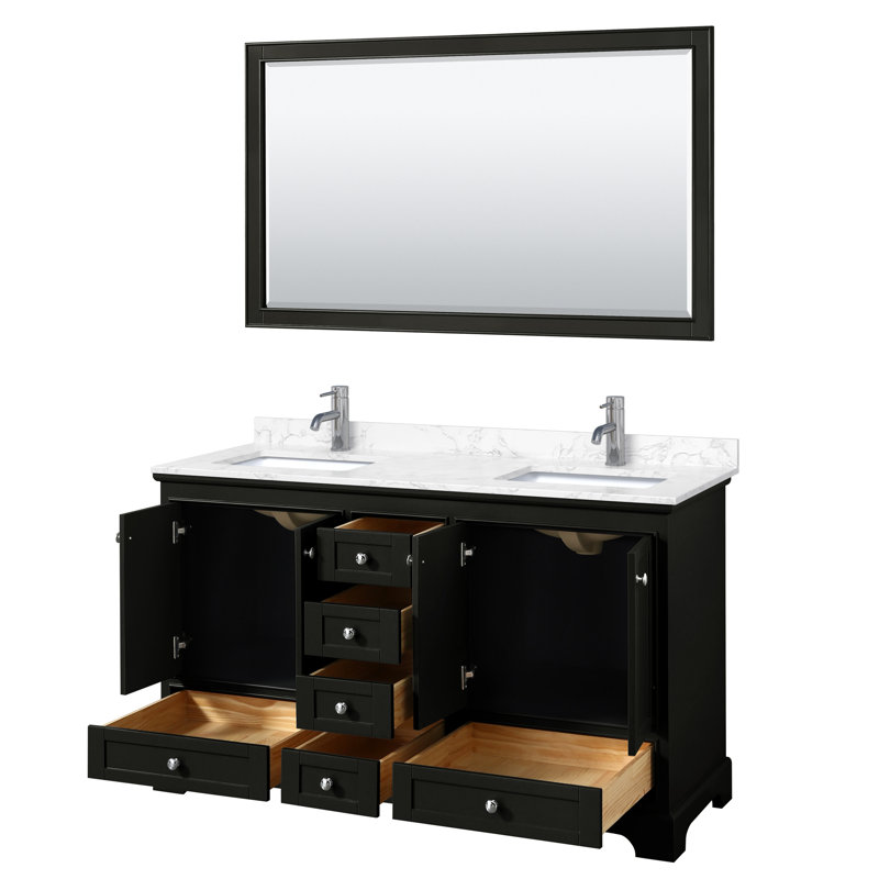 Deborah 60'' Double Bathroom Vanity with Marble Top, Dark Espresso, White Cultured Marble, Polished Chrome