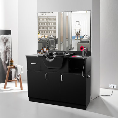 Artist Hand Shampoo Bowls For Salons With Mirror, Shampoo Stations For Salons Backwash Sink With Usb