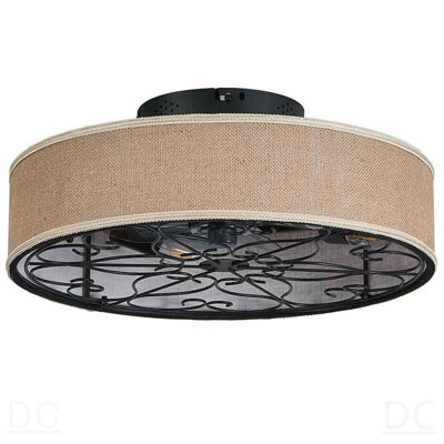 Ventilateurs de plafond en cage de 20 pouces avec lumières, plafonnier encastré en tissu de ferme à profil bas avec télécommande, ventilateur de ferme blanc pour chambre à coucher, ventilateur mural réversible à 6 vitesses