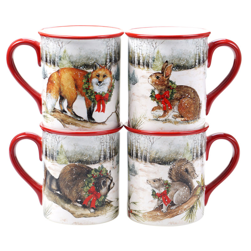 Winter Forest Ceramic Holiday Dinnerware Set, Service for 4