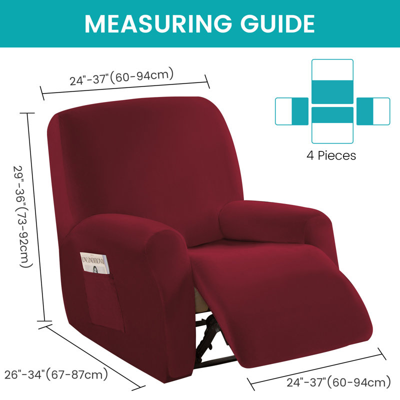 Housse pour fauteuil inclinable à coussins carrés/rectangulaires, Velours rouge vin