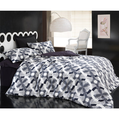 Ensemble de housse de couette 100% coton Braffe gris / blanc / noir