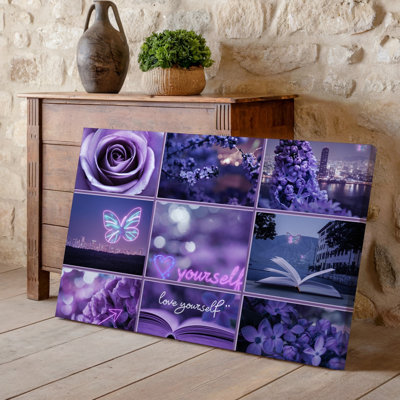 Canvas Create A Visually Rich Collage Featuring An Array Of Purple Wall Art Themed Elements Including A Close Up Of A Velvety Lavender Canvas Wall Art
