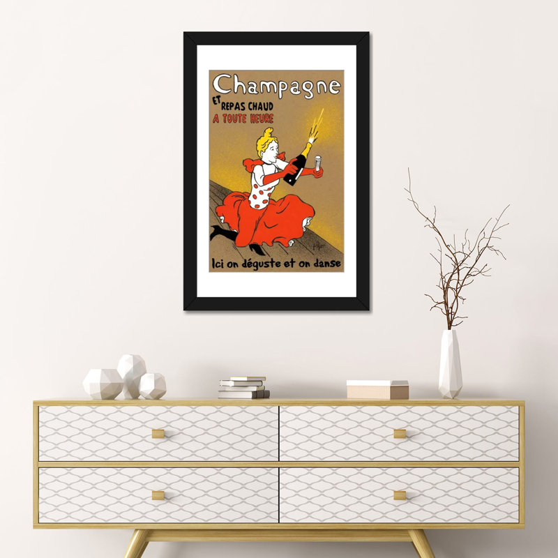 « hommage to lautrec », affiche rétro sur toile, H 24 po x l 16 po x P 1 po, Papier avec cadre noir, Blanc