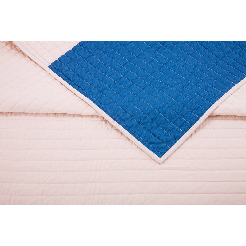 Modshapes Pink/Blue 100% Cotton Quilt Set, Full/Queen Quilt + 2 Shams