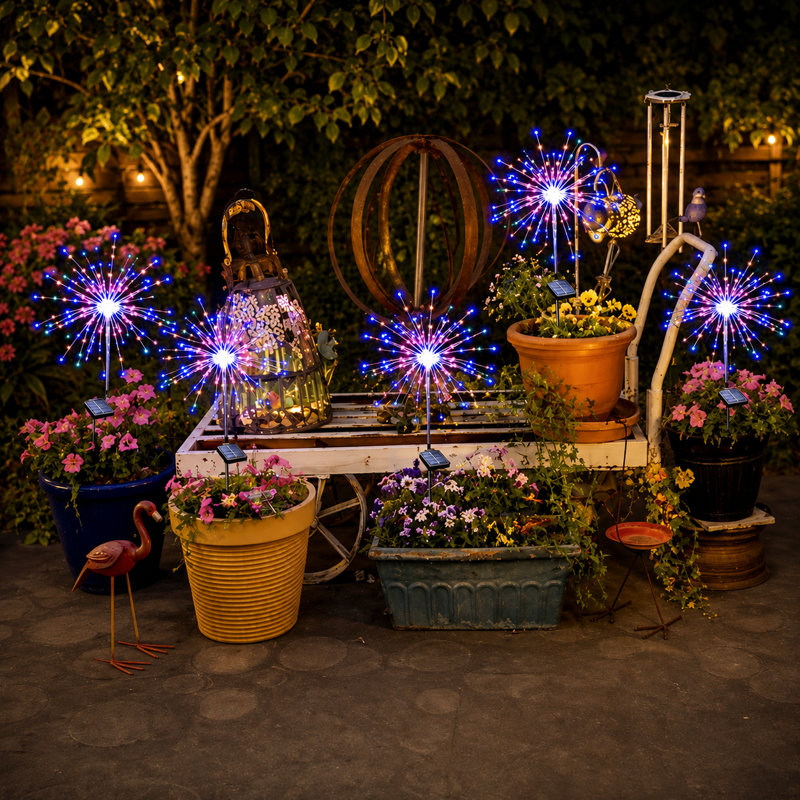 8 Modes Solar Firework Lights Outdoor Waterproof 120 LED Landscape Lights for Christmas Decor, Multi Color