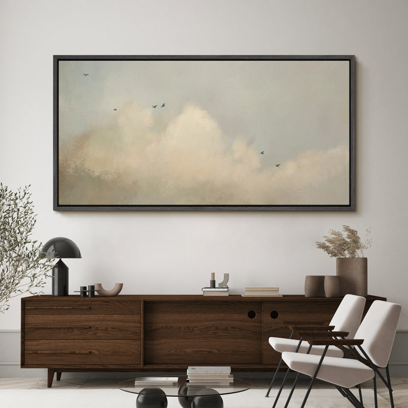 «Mute Green Serene Sky Clouds Neutral Living Extra Large», reproduction d'art sur toile encadrée, H 30 po x l 60 po