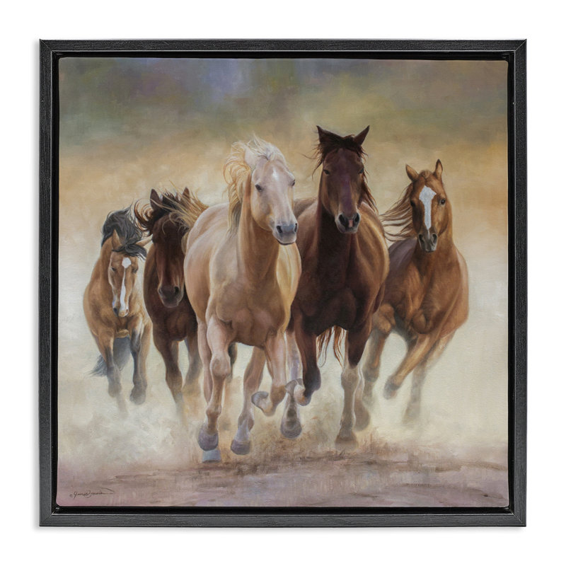 Strong Galloping Horses Floating Frame, design by James Corwin, Jet Black Floater Frame, 18" H x 18" W