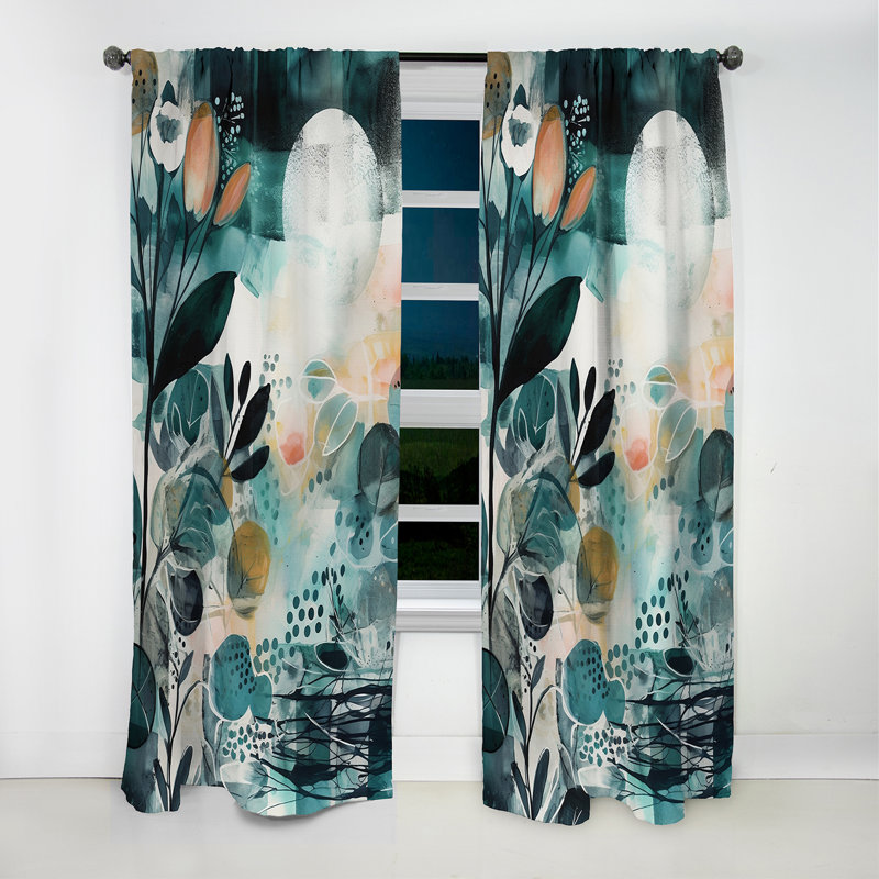 Rideaux occultant vert et orange Reflets Of A Free Mind III - Velours plumes Boho, L 52 po x L 90 po