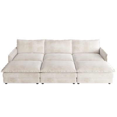 Velours côtelé 3 avec repose-pieds, fauteuil inclinable profond surdimensionné pour le salon, tissu d'ameublement fin et éponge de qualité à l'intérieur de 2 repose-pieds, rembourrage haut