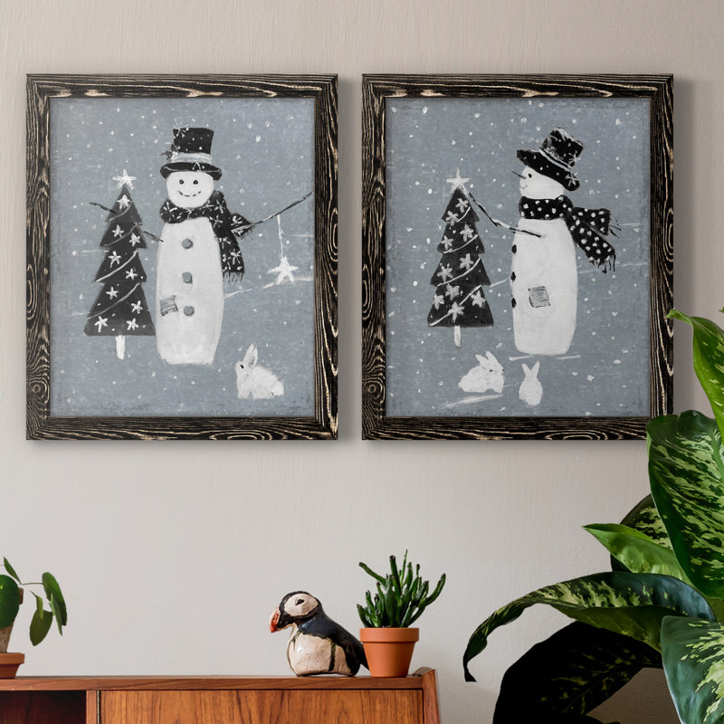 «Snowman Galvanized I», ensemble de 2 reproductions, Pas de tapis, H 20 po x l 17 po x P 1 po, H 31,5 po x l 47 po x P 1,5 po