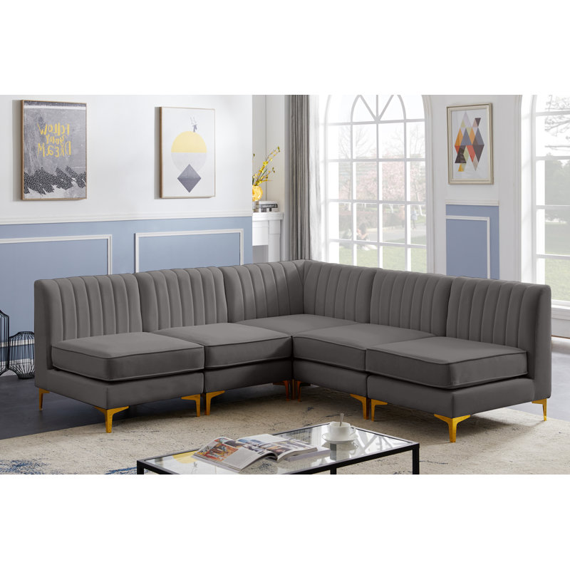 Canapé modulaire réversible en velours de 85,5 po de largeur Enson, Velours gris
